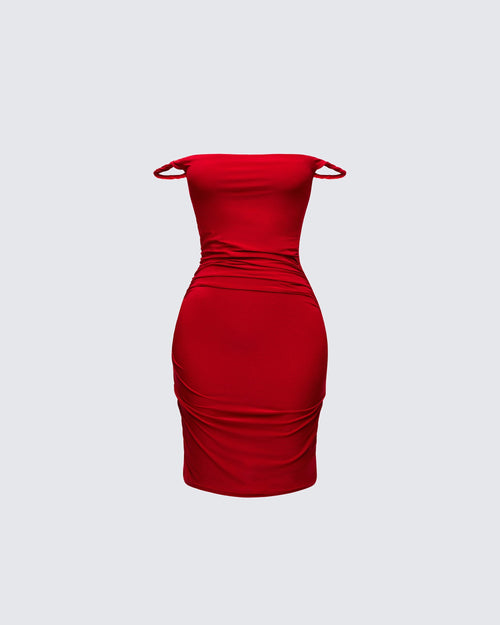 OCTAVIA | RUCHED MINI DRESS - Red