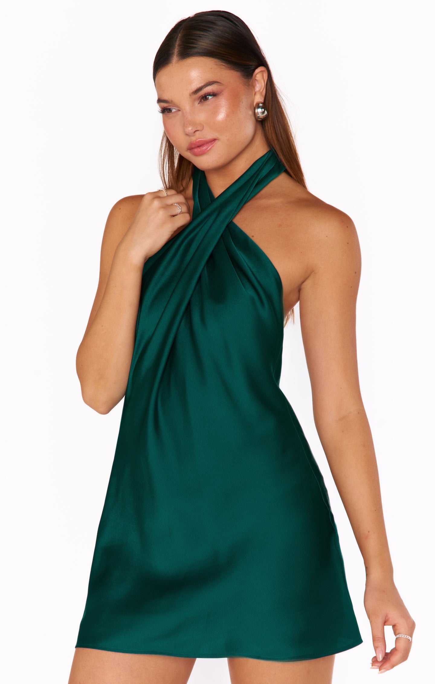 MELANIE | SATIN MINI DRESS - Emerald