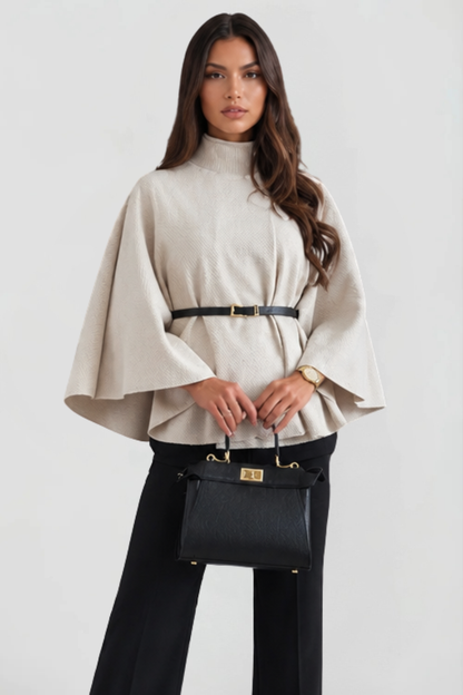 Madison Belted Oversized Wool Cape Coat - Creamy White