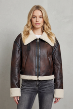 Magen Shearling Trim Cropped Aviator Jacket