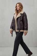 Megan Shearling Collar Oversized Aviator Jacket