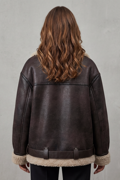Megan Shearling Collar Oversized Aviator Jacket