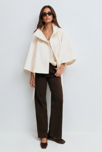 Natalie Belted Tailored Wool Coat - White
