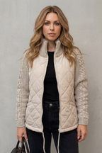 Norcetta Quilted Cable Knit Sleeve Zip Up Jacket