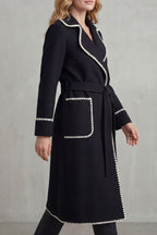Olivia Contrast Trim Belted Longline Wrap Coat
