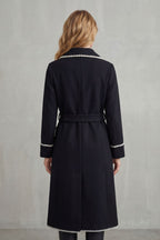 Olivia Contrast Trim Belted Longline Wrap Coat