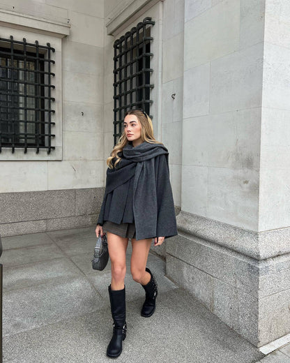 Olivia Short Cape Coat - Black