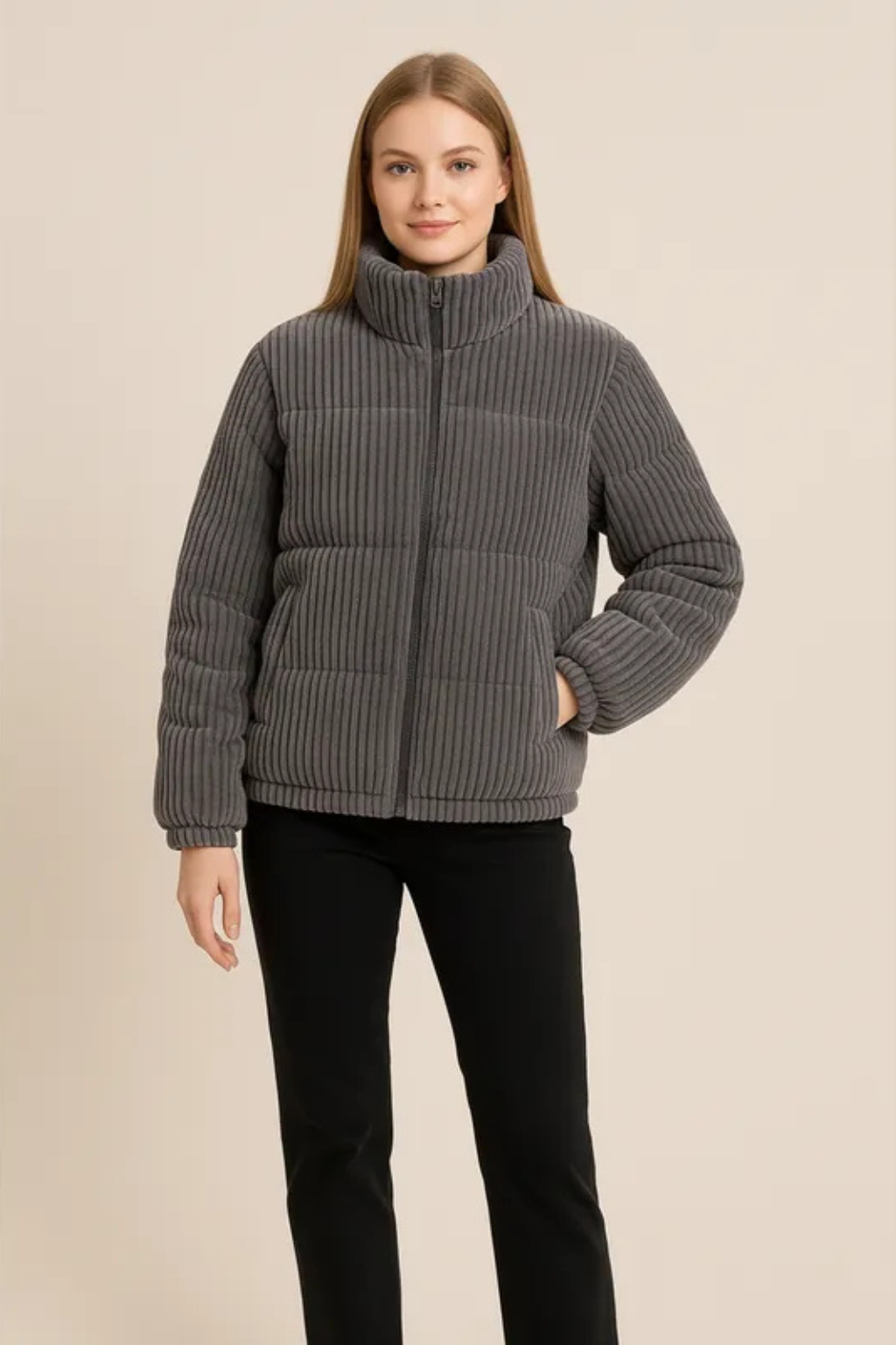 Nara High Neck Quilted Puffer Jacket - Gray
