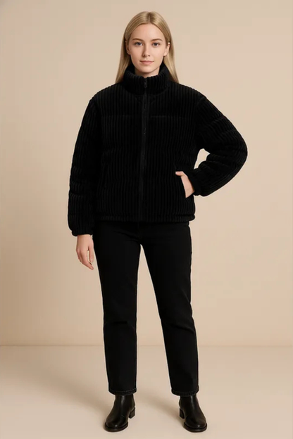 Nara High Neck Quilted Puffer Jacket - Black