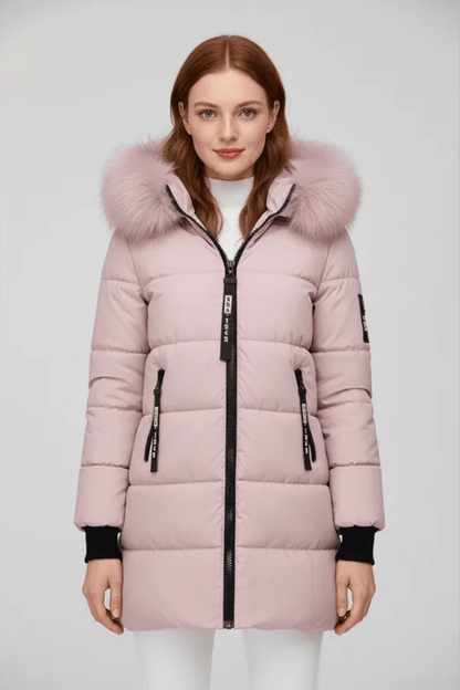 Sorelle Faux Trim Hooded Longline Puffer Coat - Pink