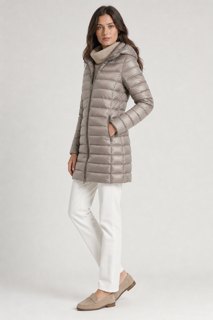 ROSIE | HOODED QUILTED LONGLINE PUFFER COAT - Gray