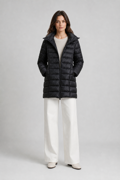 ROSIE | HOODED QUILTED LONGLINE PUFFER COAT - Black