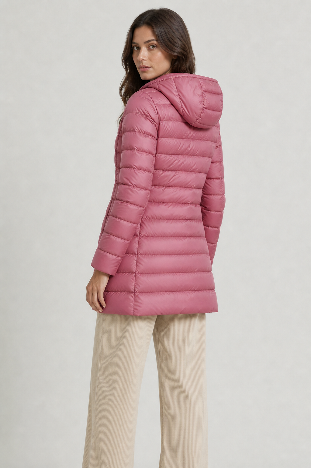 ROSIE | HOODED QUILTED LONGLINE PUFFER COAT - Pink