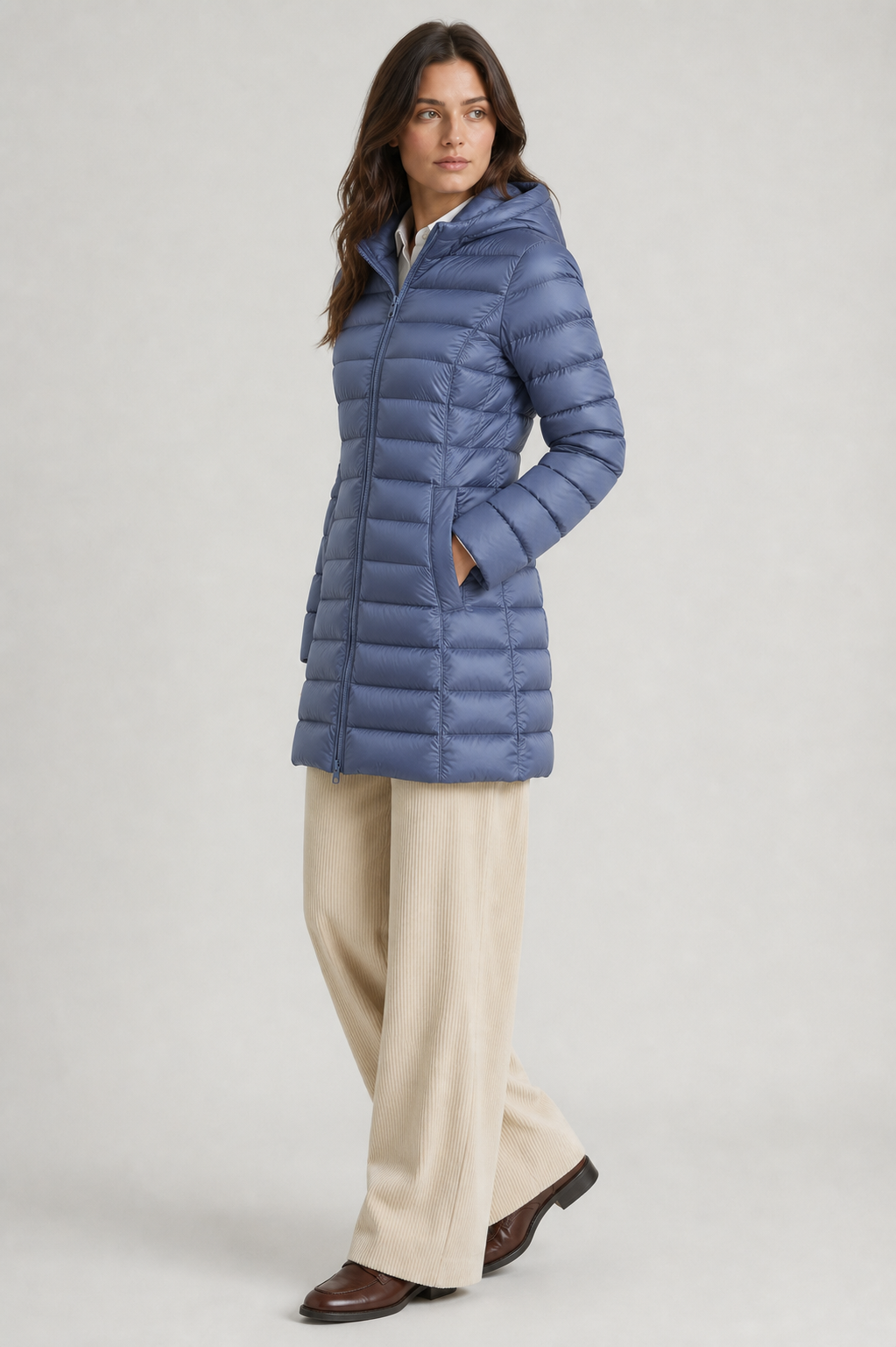 ROSIE | HOODED QUILTED LONGLINE PUFFER COAT - Blue
