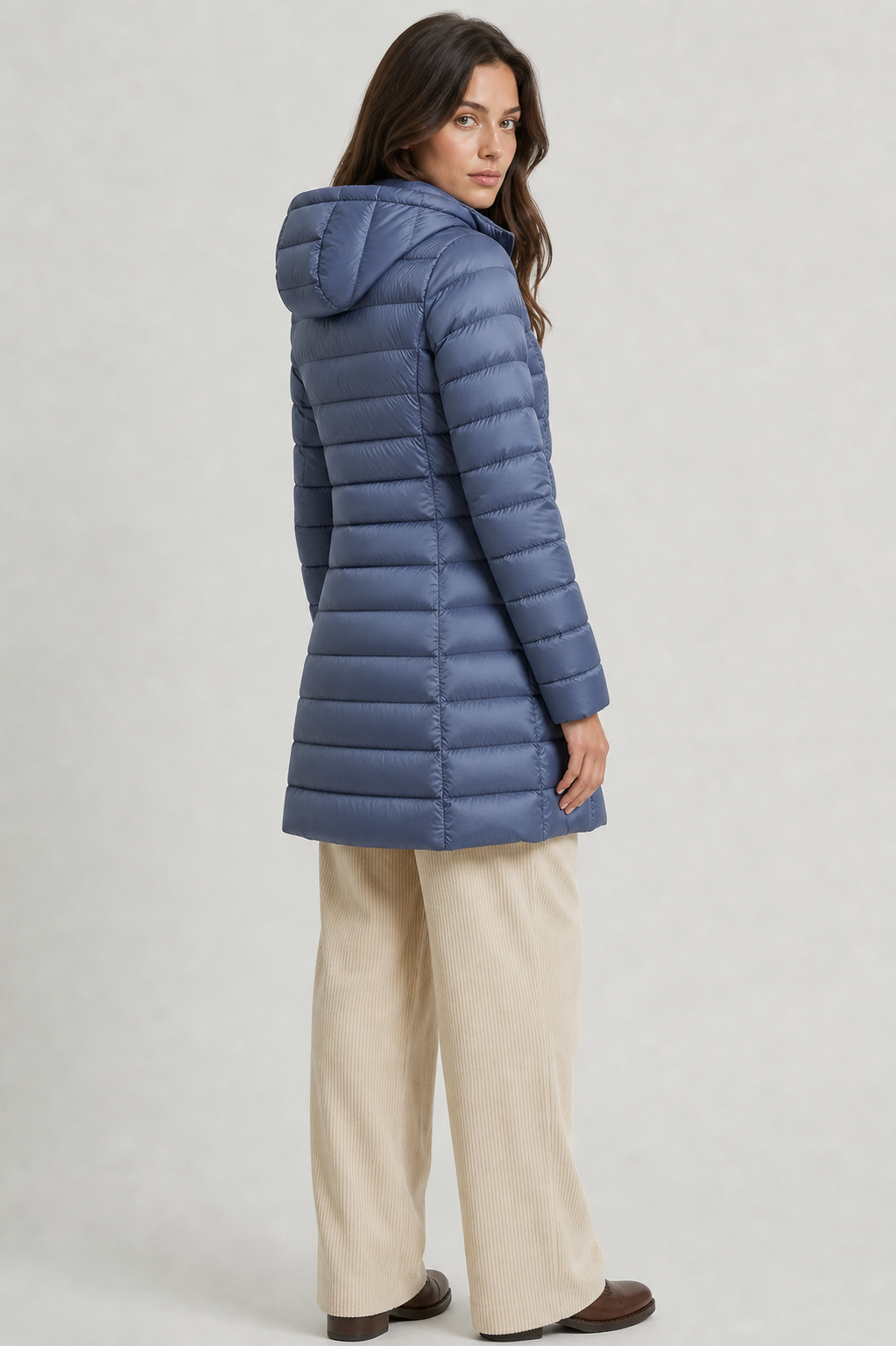 ROSIE | HOODED QUILTED LONGLINE PUFFER COAT - Blue