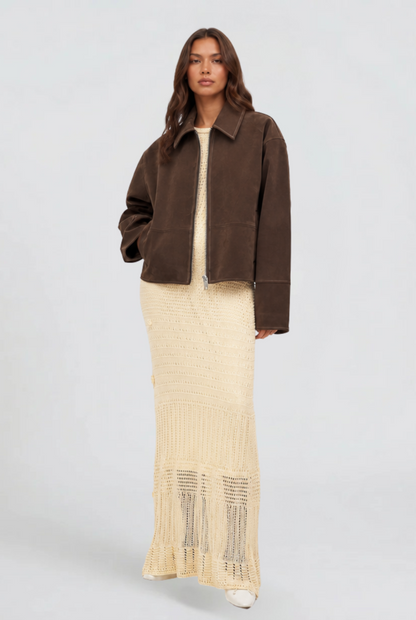 Savannah Cropped Zip Suede Jacket