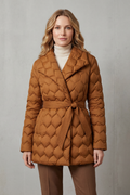 Solenza Quilted Belted Puffer Jacket - Caramel