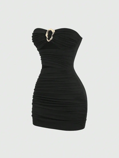 KARLIE | RUCHED MINI DRESS - Black