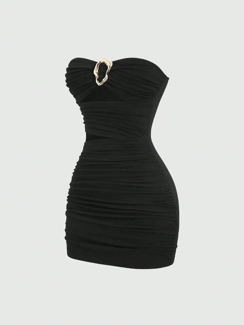 KARLIE | RUCHED MINI DRESS - Black