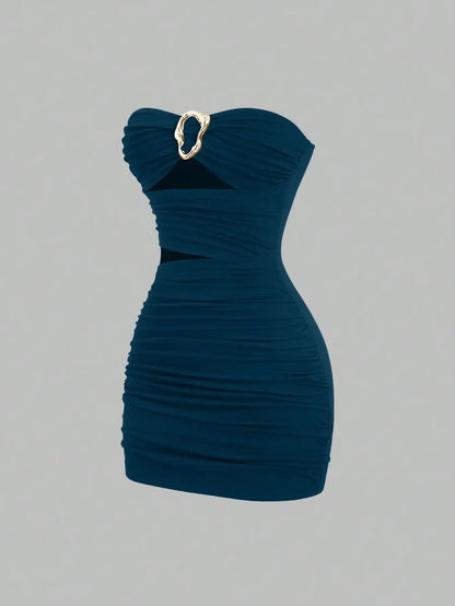 KARLIE | RUCHED MINI DRESS - Blue
