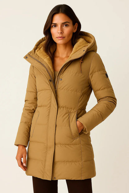 Nora Hooded Longline Puffer Jacket - Yellow