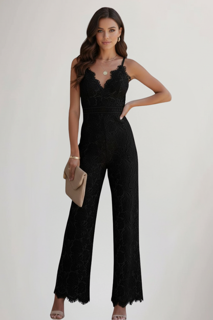 FLAVIA | V NECK MAXI JUMPSUIT - Black