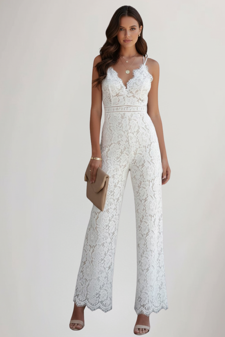 FLAVIA | V NECK MAXI JUMPSUIT - White
