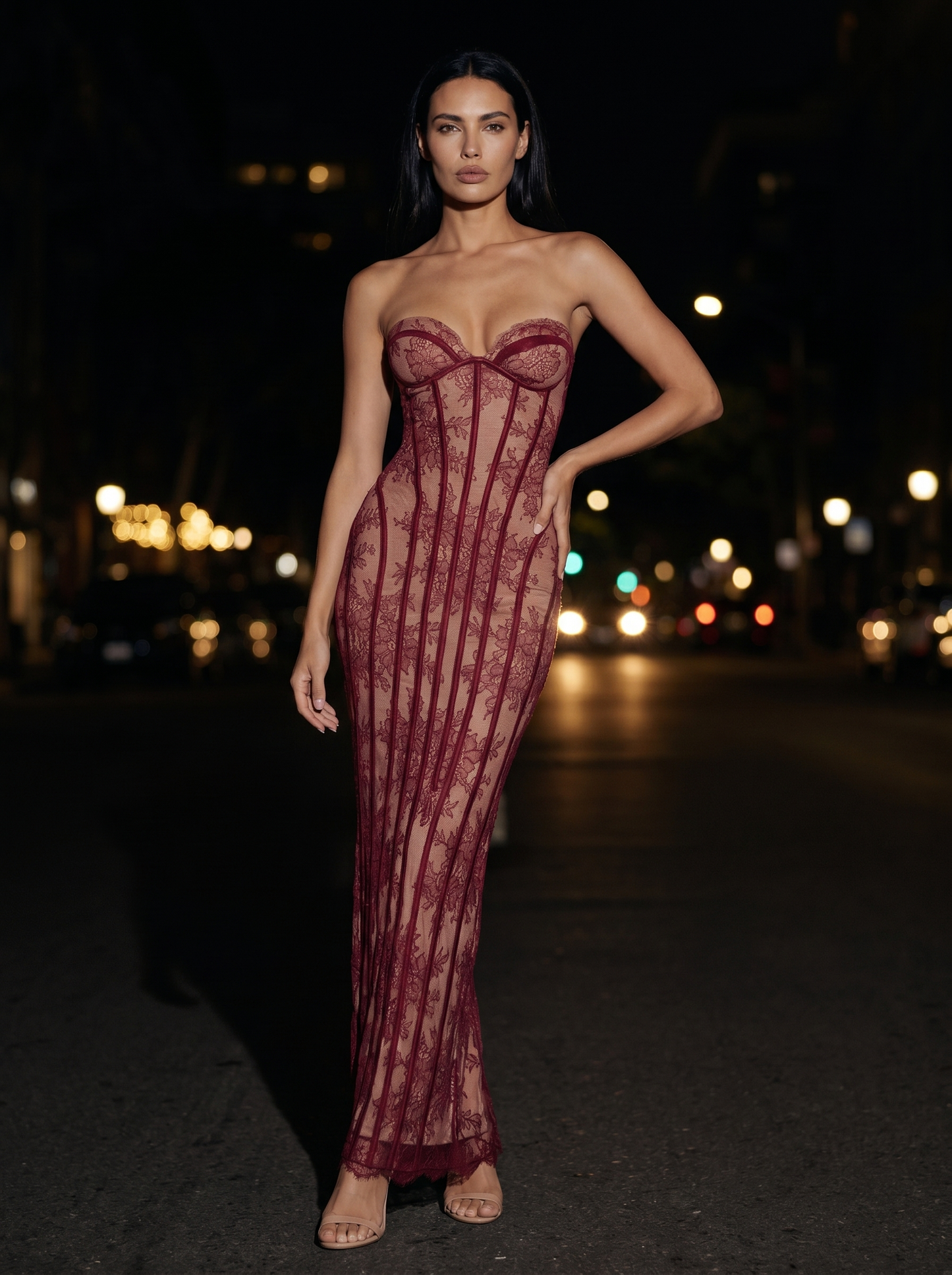 SOLEIL | COCKTAIL MAXI DRESS - Burgundy, front