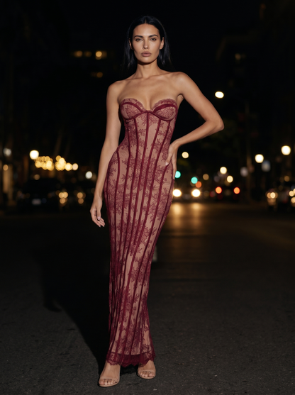 SOLEIL | COCKTAIL MAXI DRESS - Burgundy, front