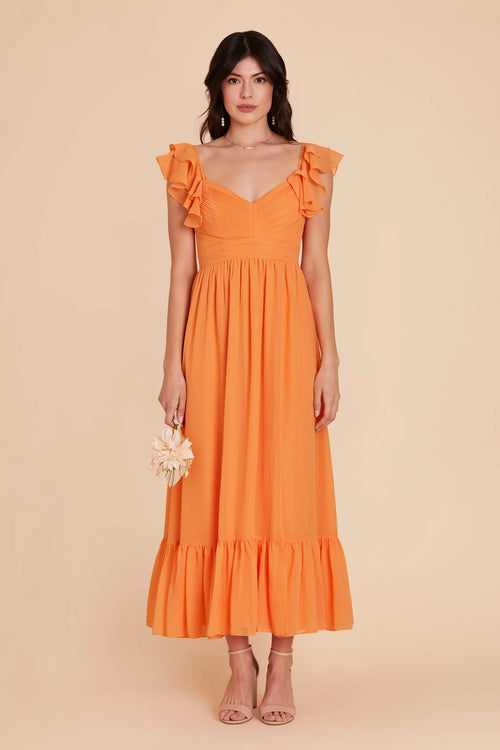 KATELYN | TIERED CHIFFON MIDI DRESS - Apricot