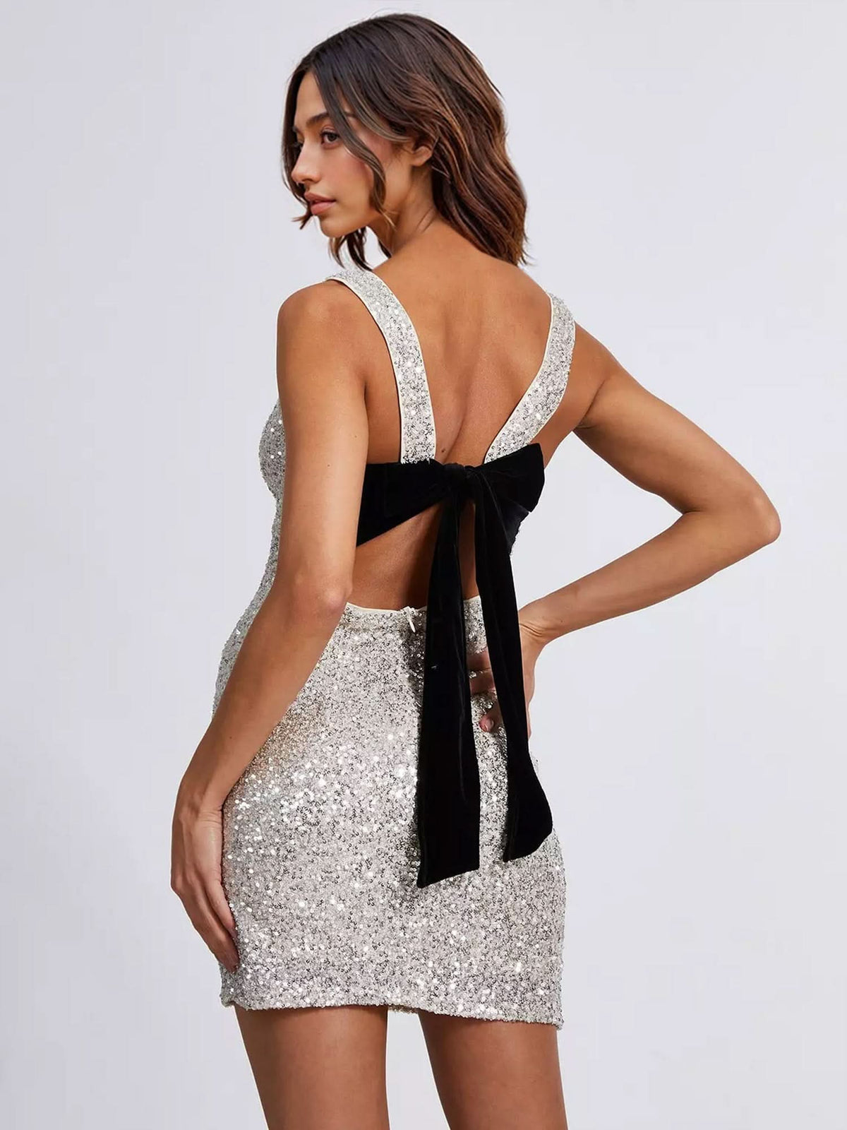 NORA | BOW MINI DRESS - Black, back