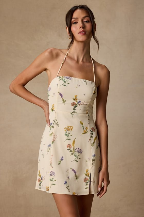 FRANKIE | HALTER MINI DRESS - Cream