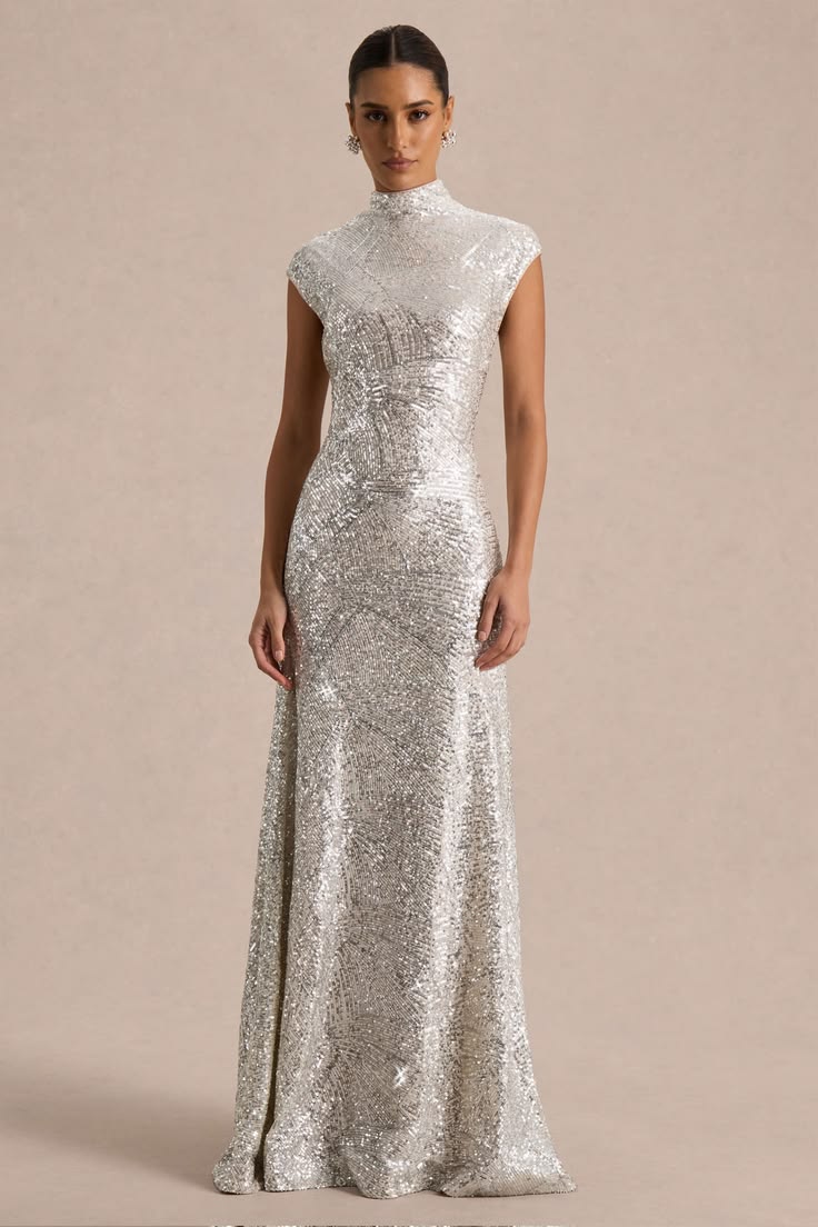CAITLYN | SEQUIN MAXI DRESS - Silver