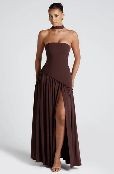 CELINA | BABYDOLL MAXI DRESS - Brown