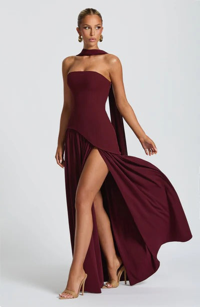 CELINA | BABYDOLL MAXI DRESS - Wine Red