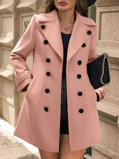 Sophe Double Breasted Tailored Long Coat - Pink