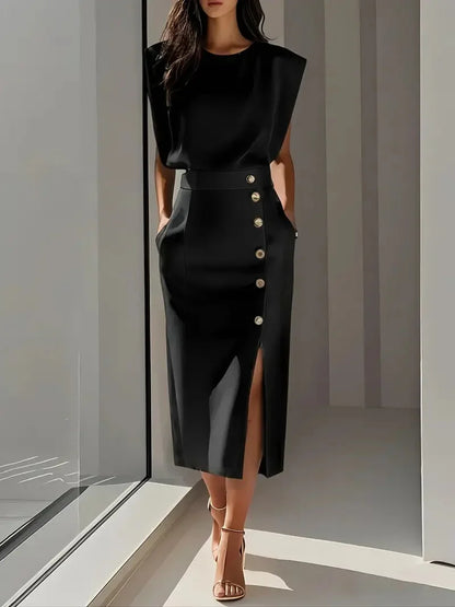 DELIA | SLIT MIDI DRESS