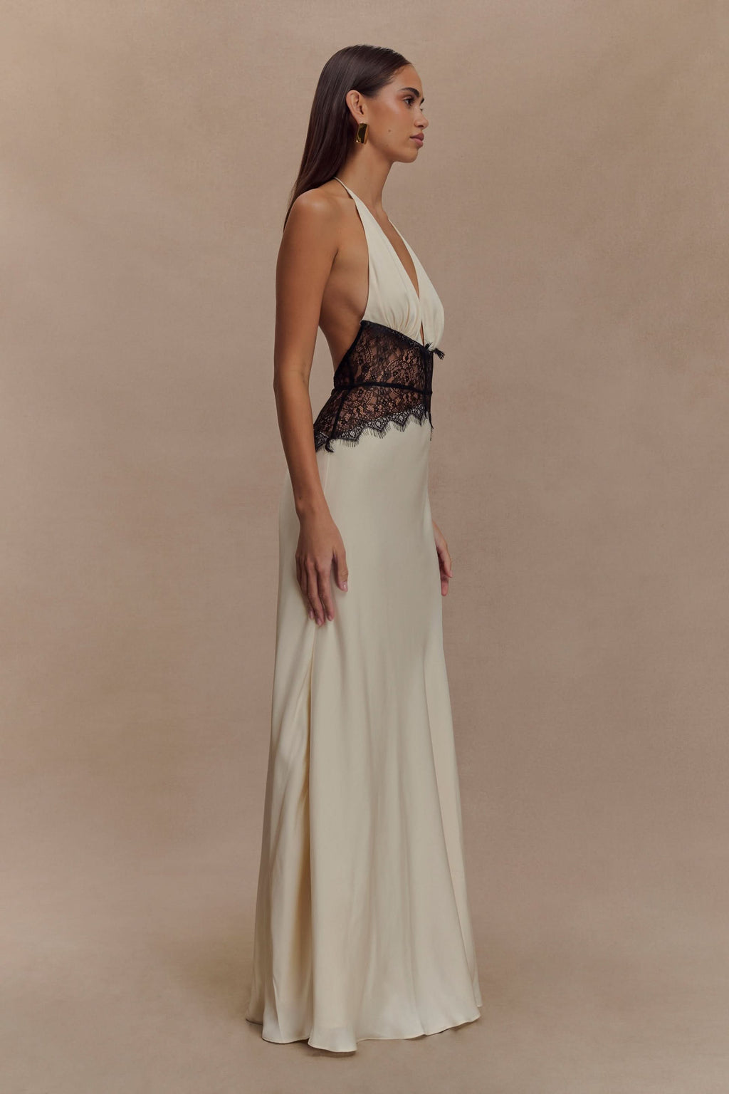 Women's Wedding Guest Halter Plunge Lace Waist Maxi Dress - product image 5