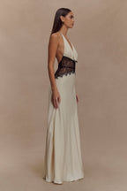 Women's Wedding Guest Halter Plunge Lace Waist Maxi Dress - product image 5