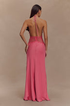 Women's Wedding Guest Halter Plunge Lace Waist Maxi Dress - product image 8
