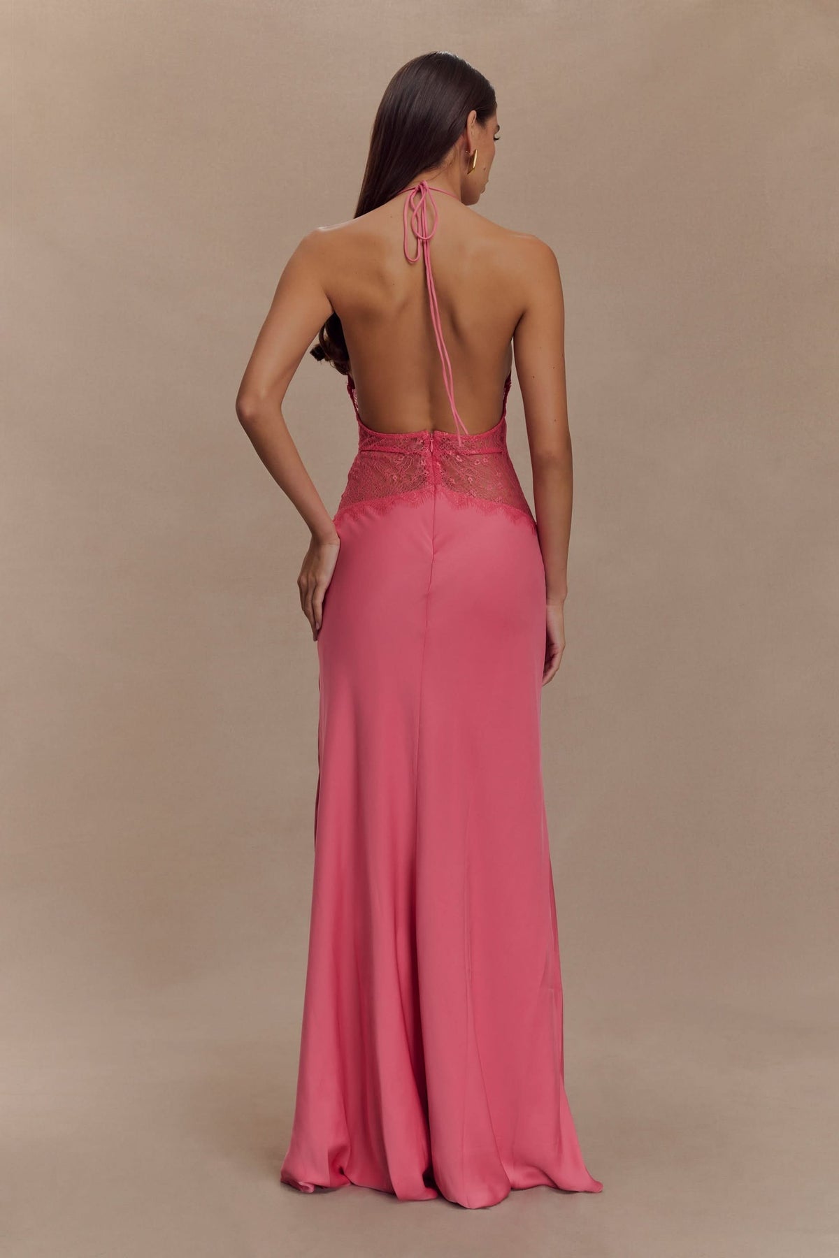 Women's Wedding Guest Halter Plunge Lace Waist Maxi Dress - product image 8