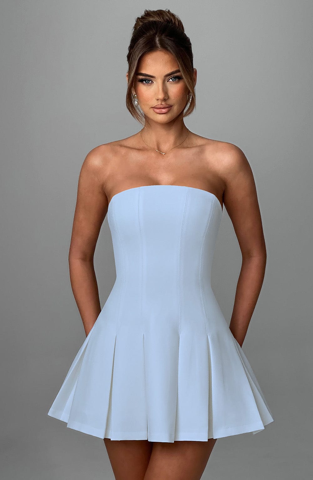 ESME | FLARED STRAPLESS MINI DRESS - Blue