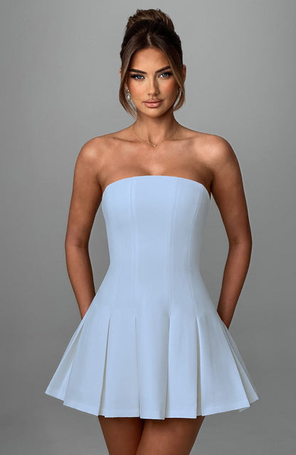 ESME | FLARED STRAPLESS MINI DRESS - Blue