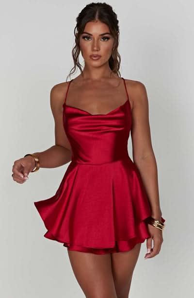 Women's Cocktail Mini Backless Lace Up Satin Romper - product image 6