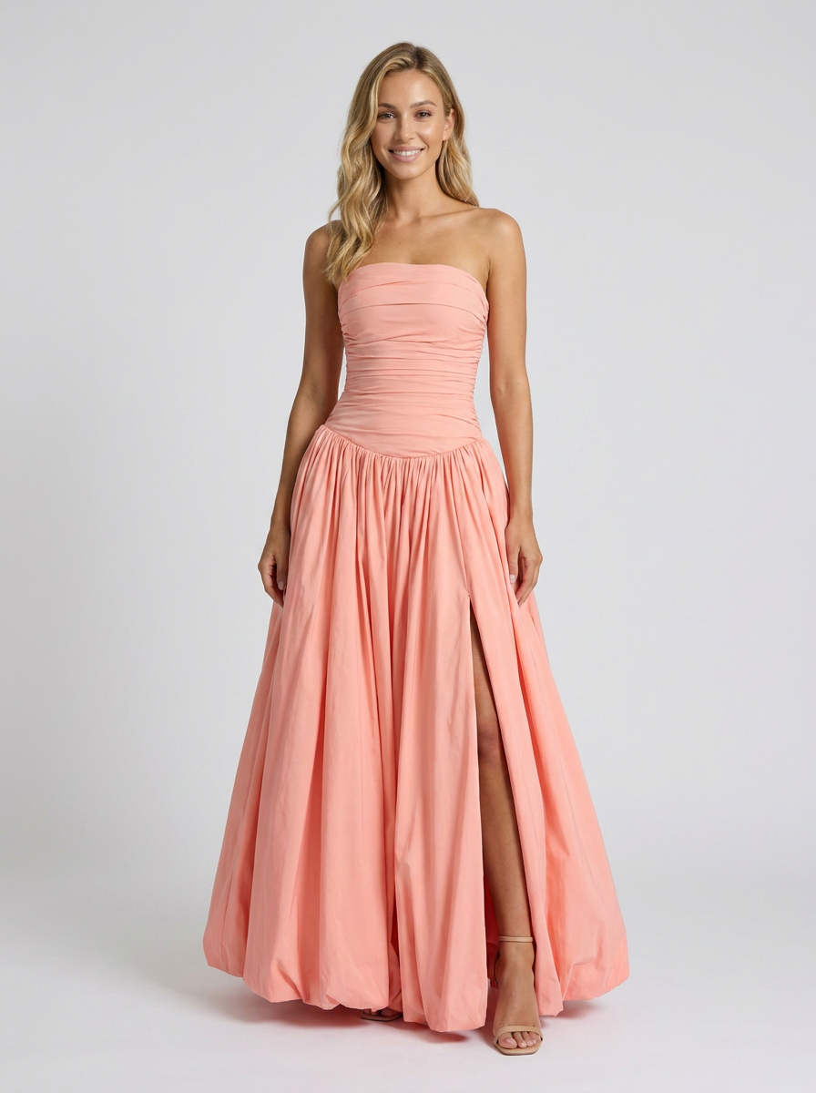 SIENNA | PLEATED STRAPLESS MAXI DRESS - Pink