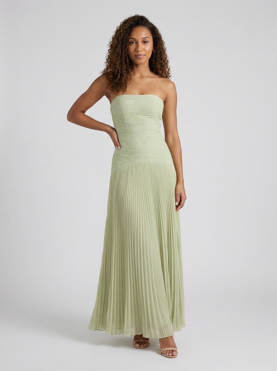 HONOR | PLEATED STRAPLESS MAXI DRESS - Sage Green