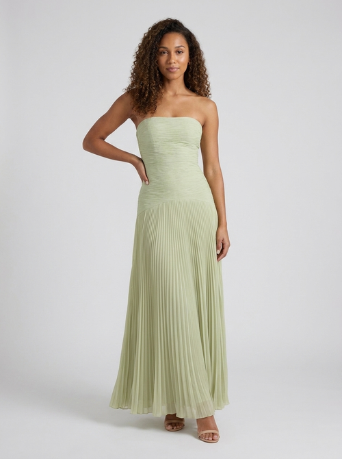 HONOR | PLEATED STRAPLESS MAXI DRESS - Sage Green