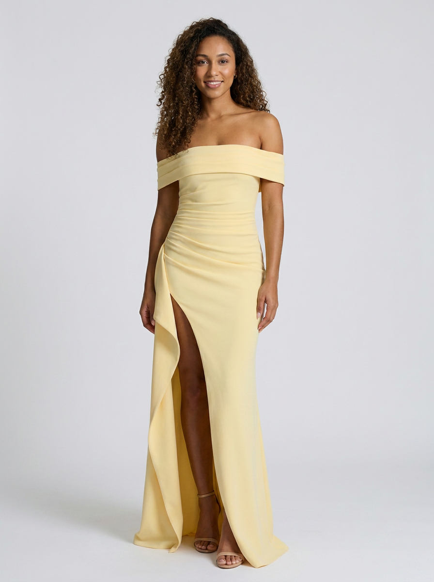 ISABELLA | RUCHED OFF MAXI DRESS - Lemon