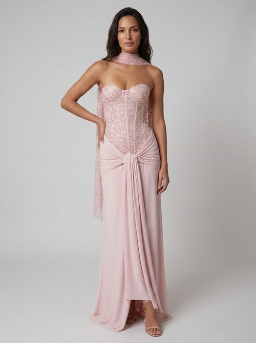 ALESSIA | CORSET STRAPLESS MAXI DRESS - Pink