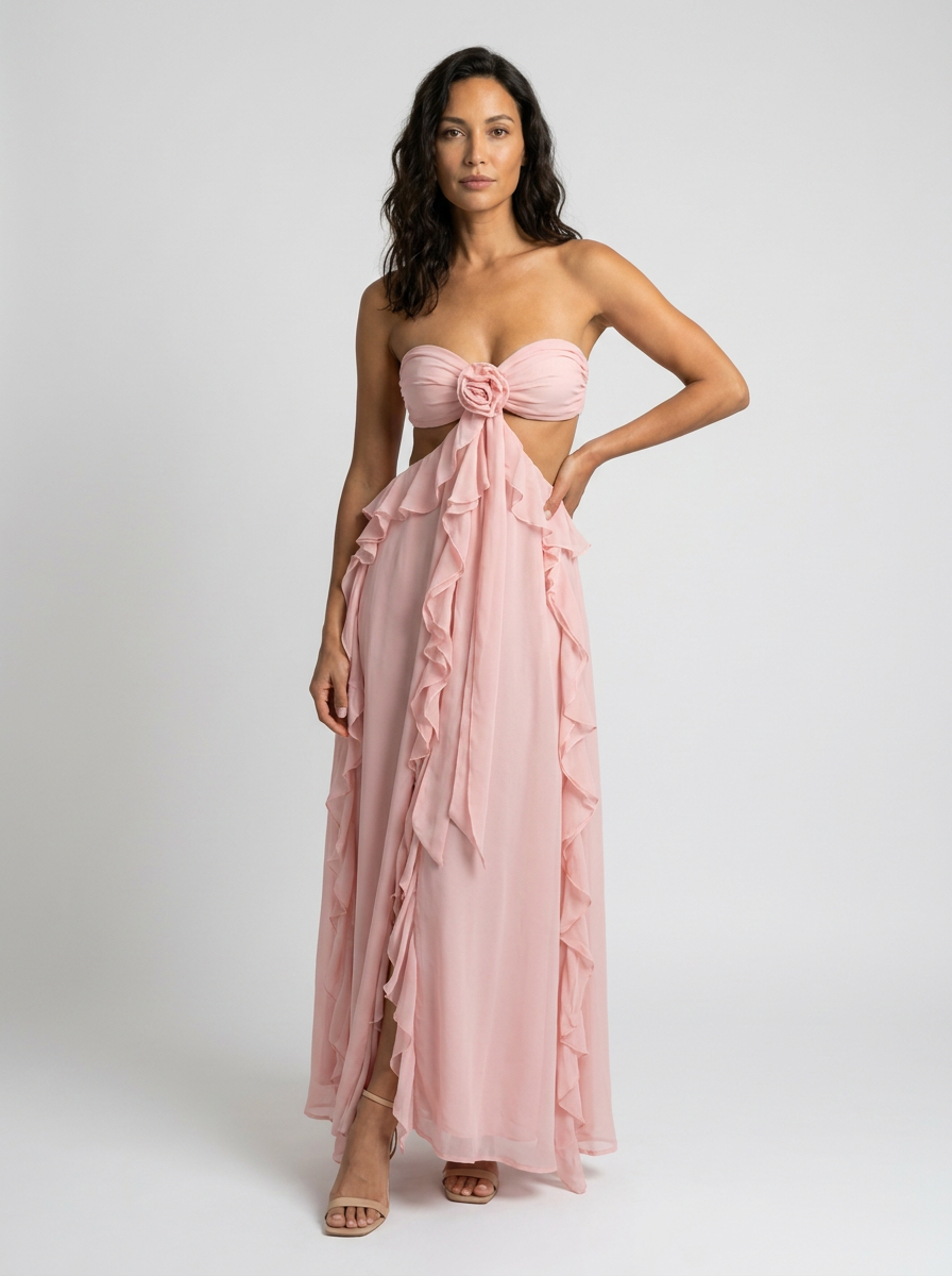 DAHLIA | FLORAL BACKLESS MAXI DRESS - Pink